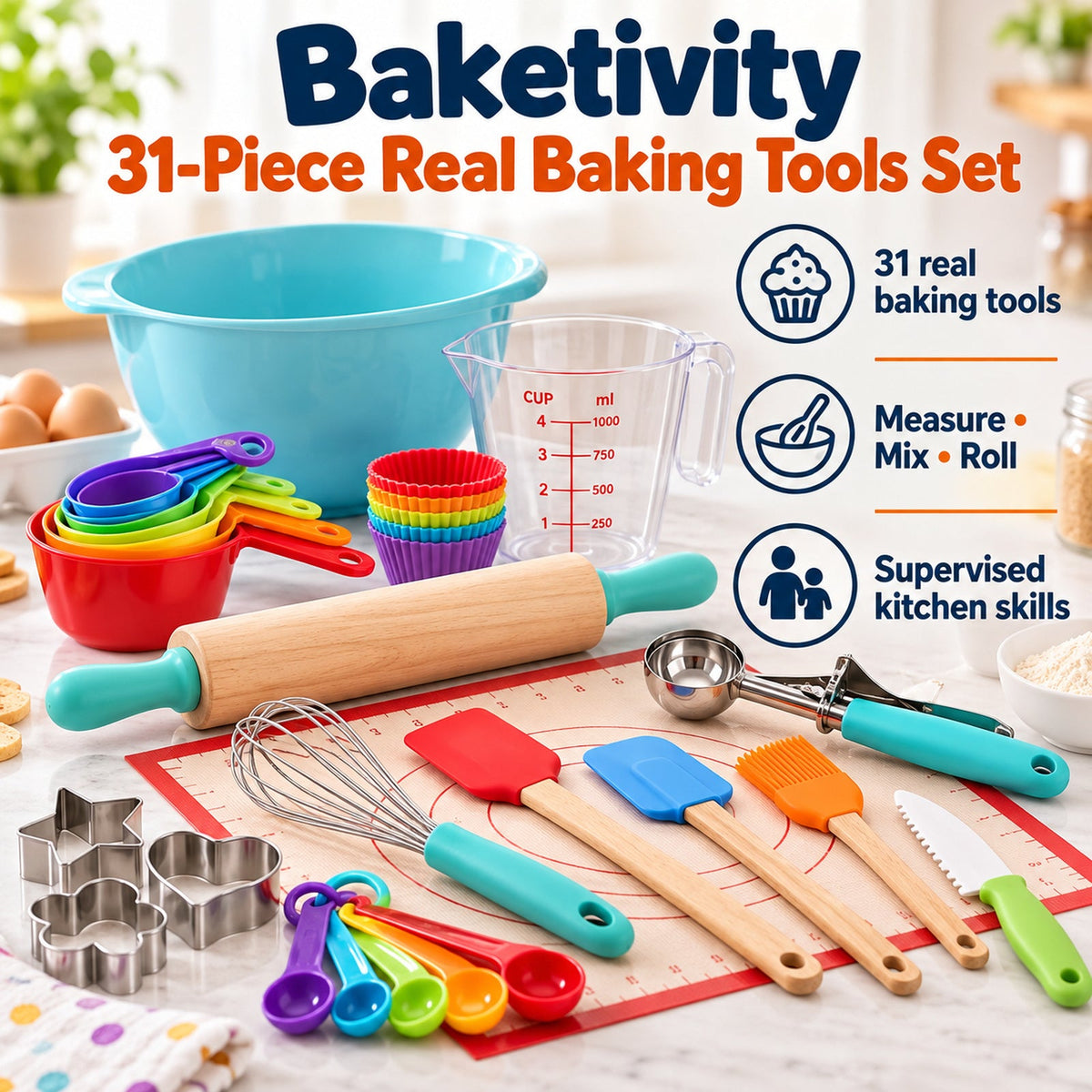 Baketivity 31 Piece Kids Baking Tool Set DiscoveryBin-approved product artwork