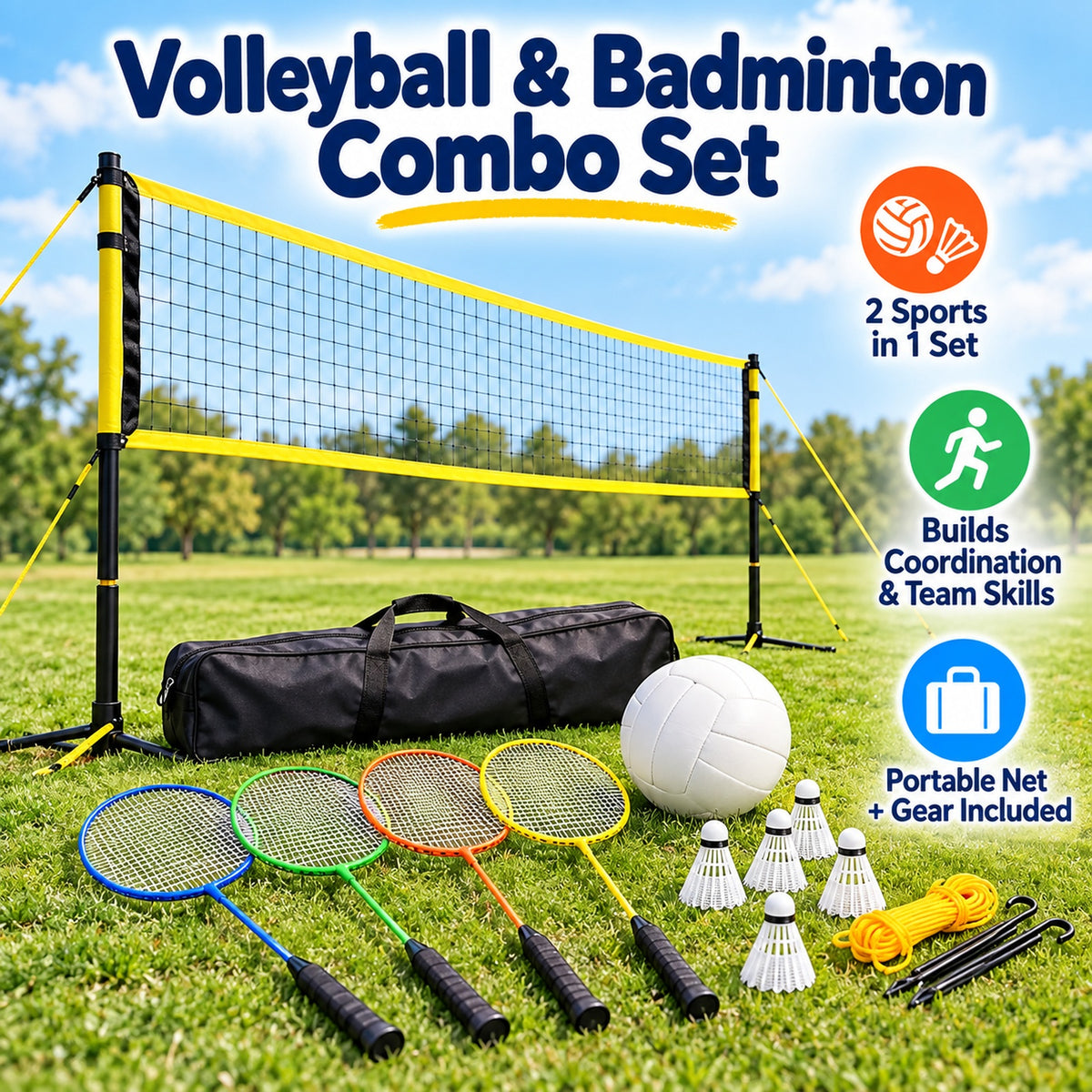 Volleyball & Badminton Combo Set