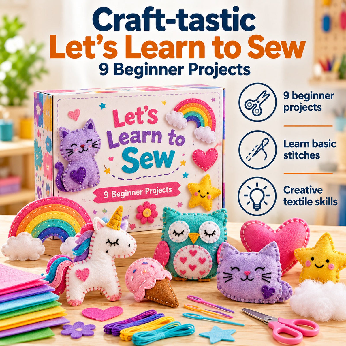 Craft-tastic Let's Learn to Sew 9 Projects DiscoveryBin-approved product artwork