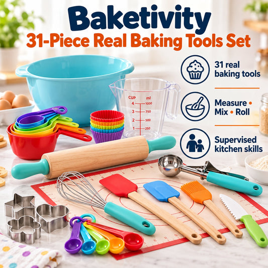 Baketivity 31 Piece Kids Baking Tool Set DiscoveryBin-approved product artwork