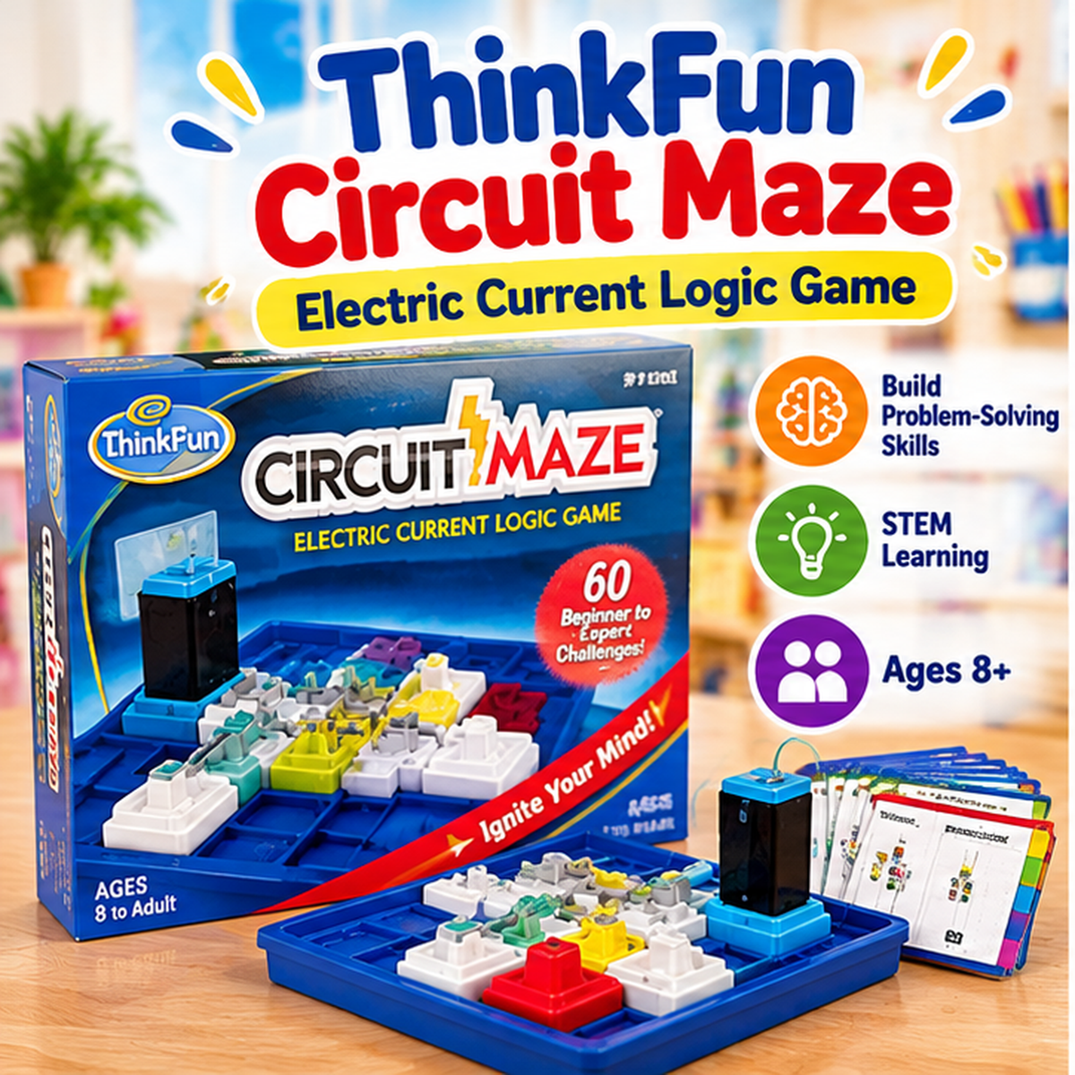 ThinkFun Circuit Maze with three learning callouts, approved Set B