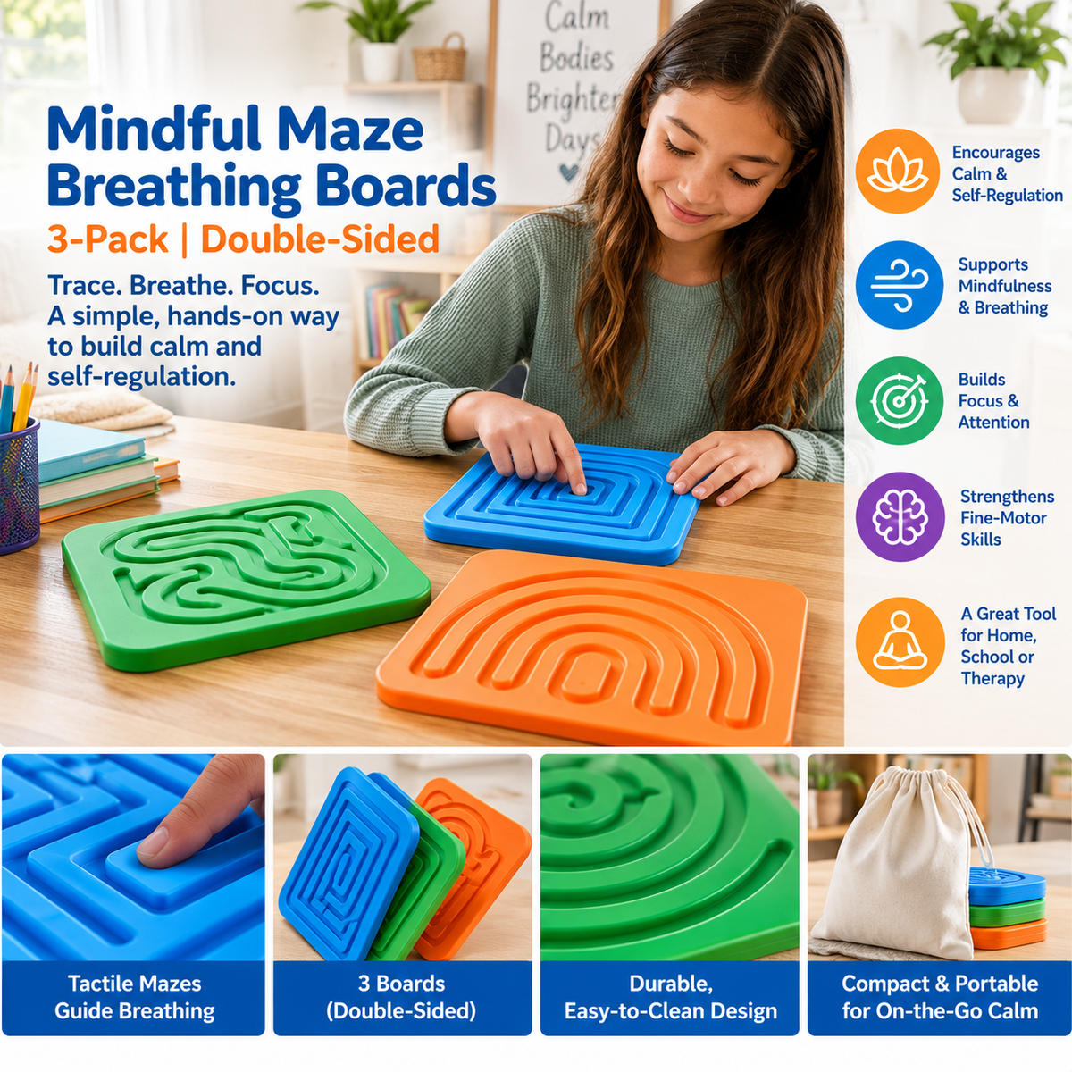 Mindful Maze breathing boards in a bright learning space
