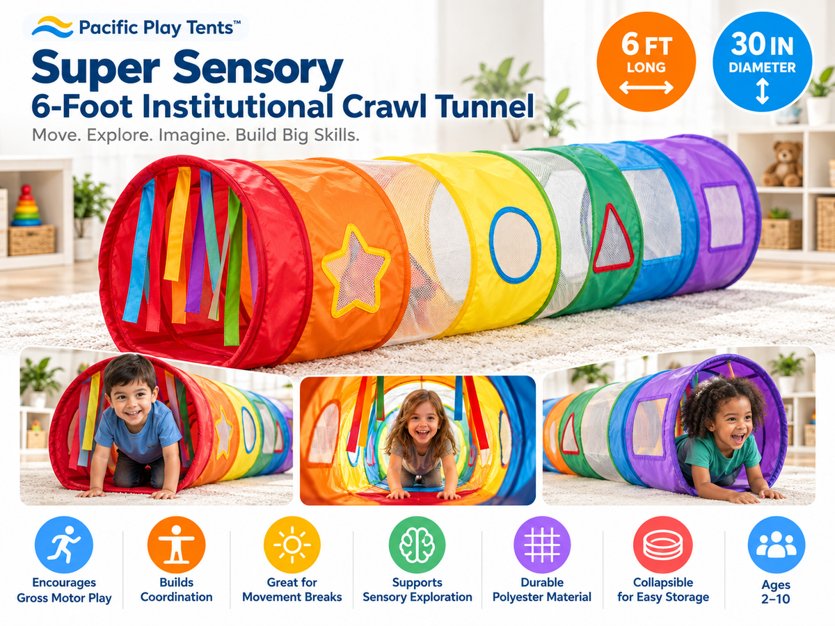 Super Sensory 6-Foot Institutional Crawl Tunnel in a bright playroom