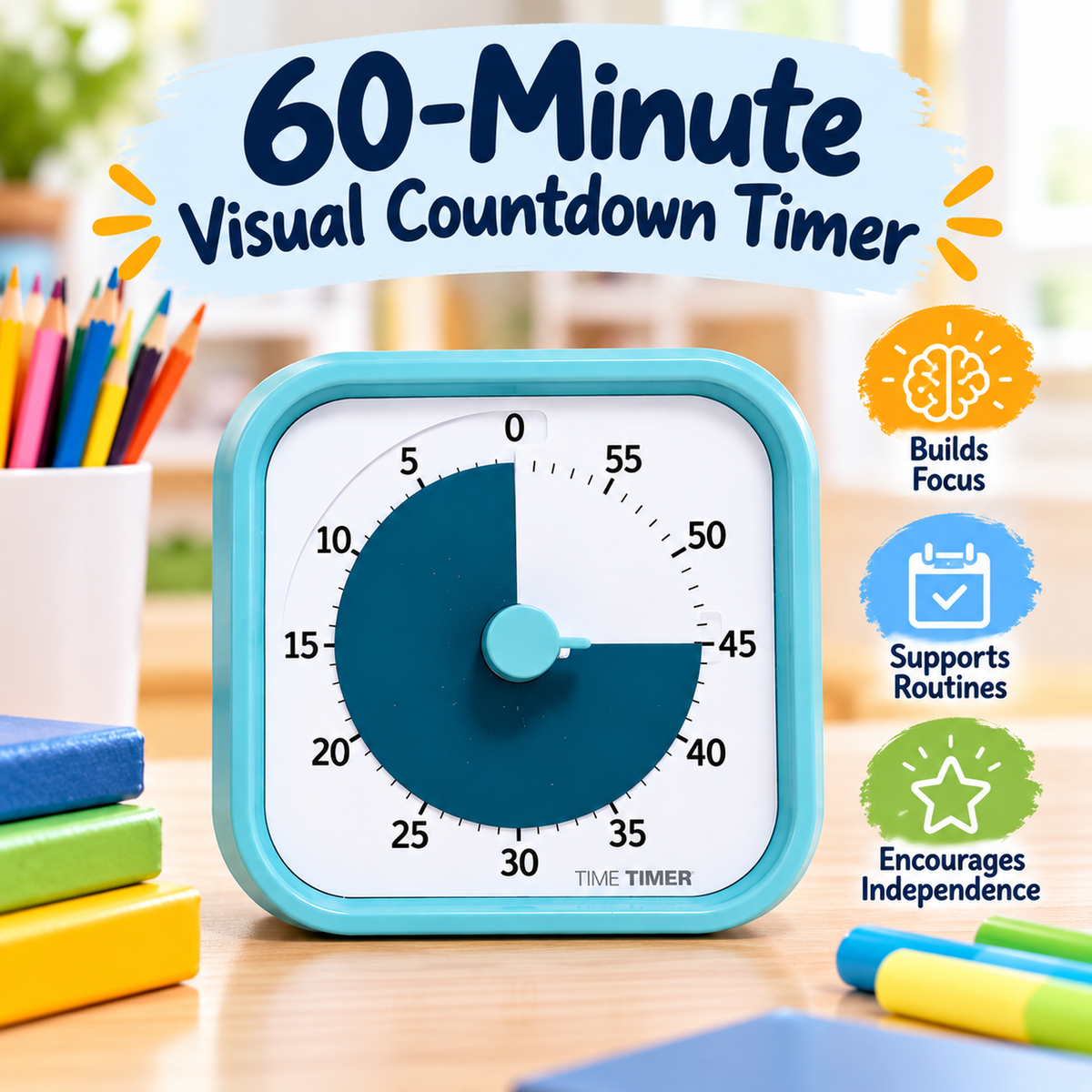 Time Timer MOD 60-minute visual countdown timer in Lake Day Blue for homeschool routines